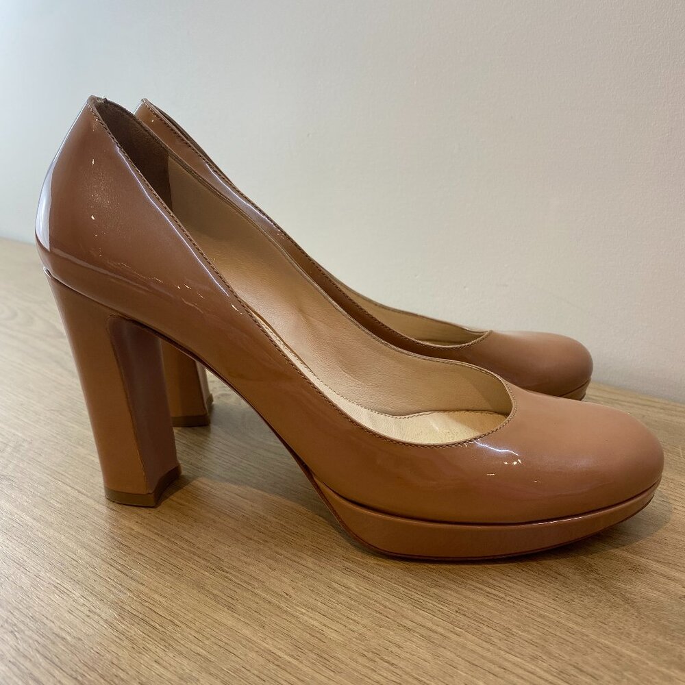 Prada Nude Patent Leather Platform Heels – Size 38